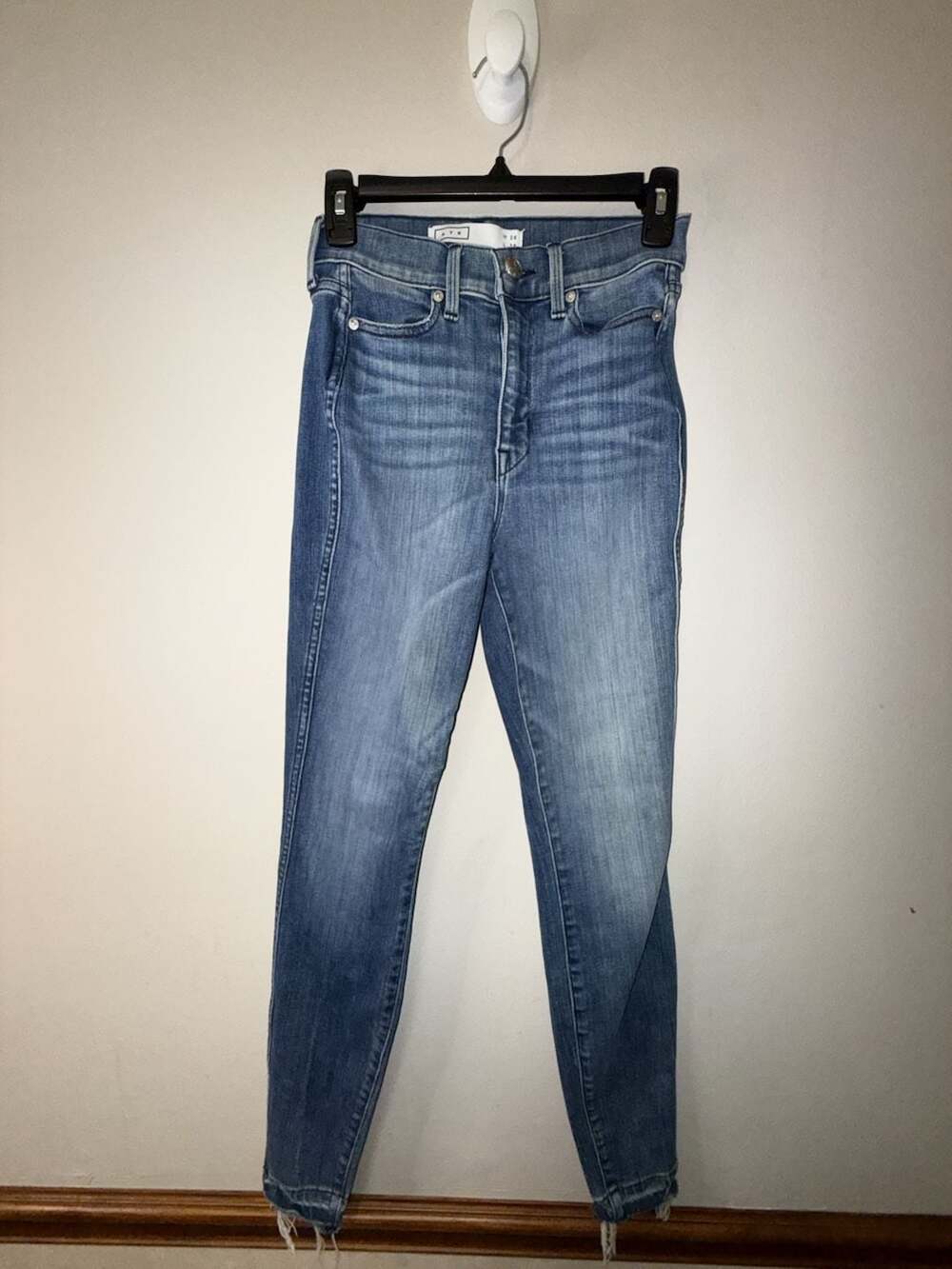 AYR The Riser High Rise Skinny Jeans Medium Wash Raw Hem Size 26x28